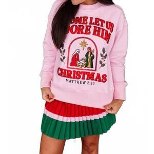 NEW BRIANNA CANNON o come let us adore him sweatshirt in pink